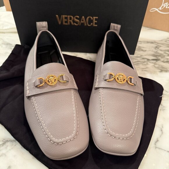 Versace 1017072 Gray Leather Driver Shoes with Medusa plaque, 42.5 main image 5